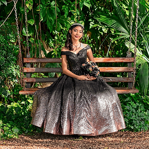 Quinceanera on bench